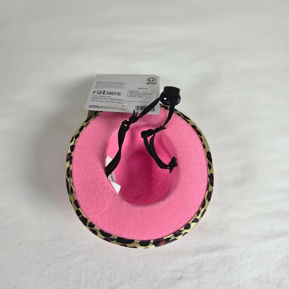 Rubies Pets Pink Cowboy Hat Leopard Print Trim Star Dog Cat Costume S/M 202313